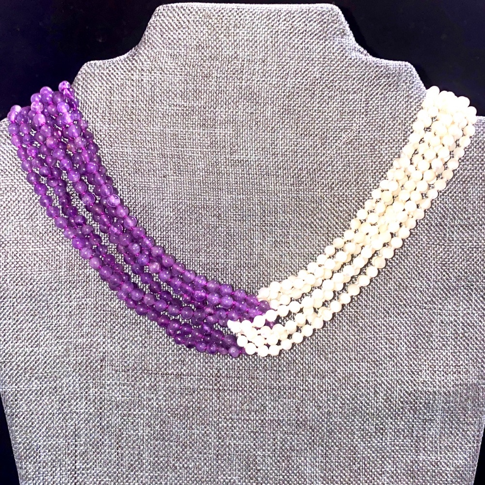 Handmade Vintage Amethyst & Mother of Pearl Choker